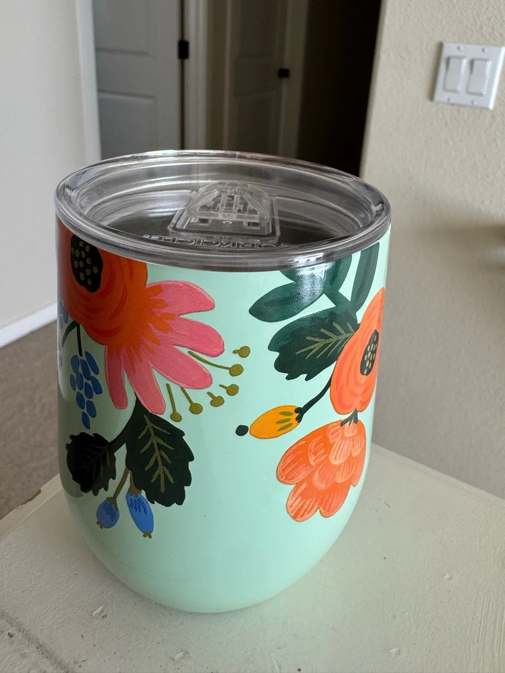 New Rifle Paper Co. Mint Floral Stemless Tumbler with Bright Blooms